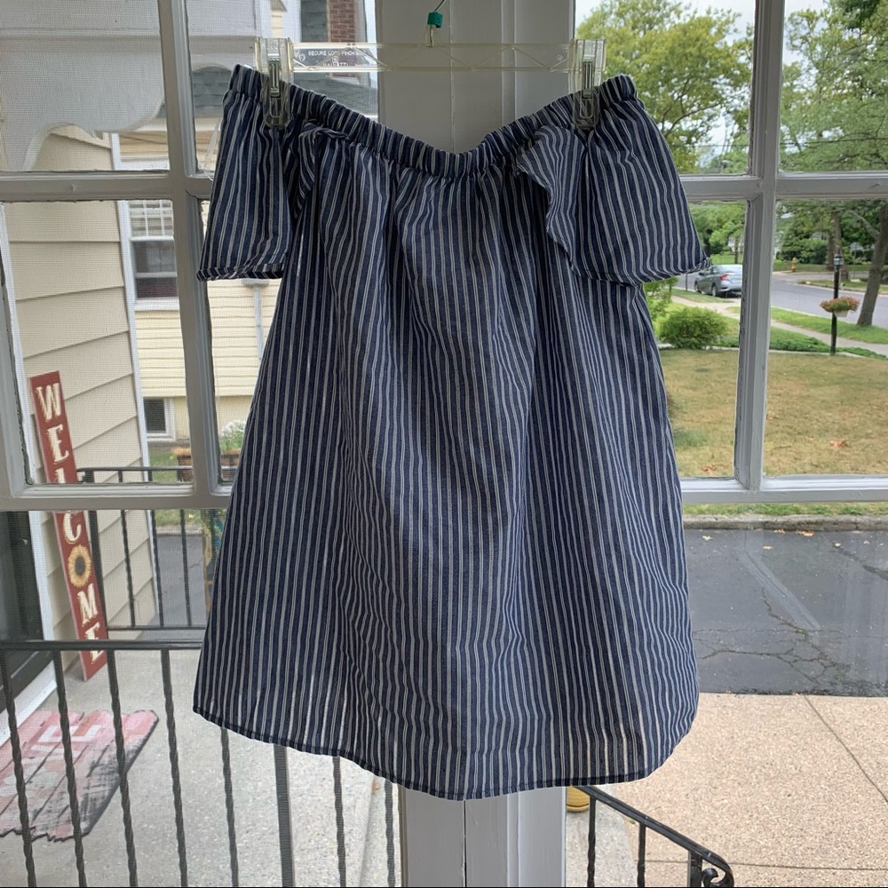 Striped Off the Shoulder Shift Dress